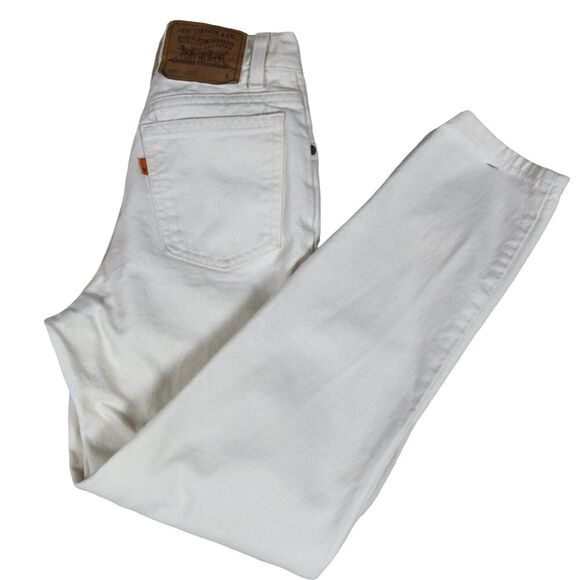 Vintage Levi’s Orange Tab 912 Slim Taper Jeans 3 Short CreamWhite USA High Rise - Picture 1 of 13